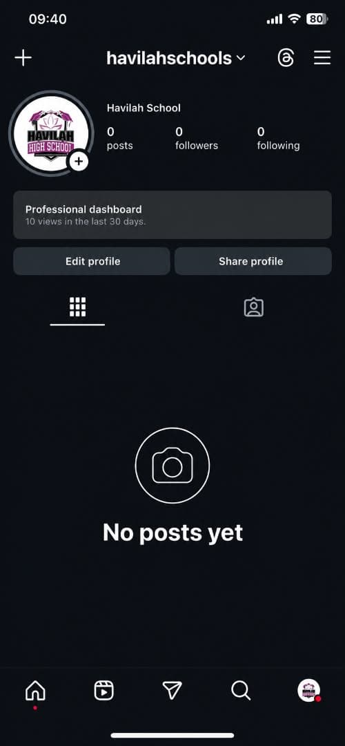 Havilah Schools Instagram profile before optimization
